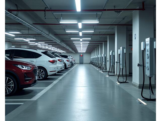 Multiple EV charging points installed in a corporate office car park