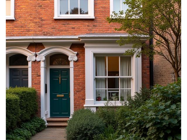 Restored Victorian terraced house exterior with subtle modern energy efficiency upgrades